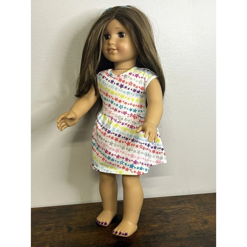 American Girl Truly Me doll long layered brown hair brown eyes 18” with Dress
